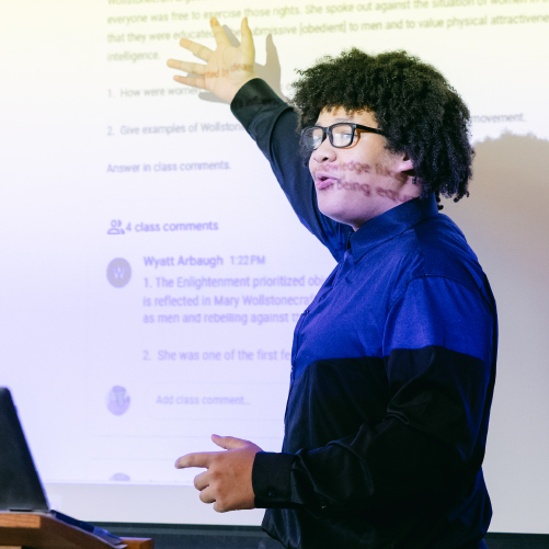 Student leading class.
